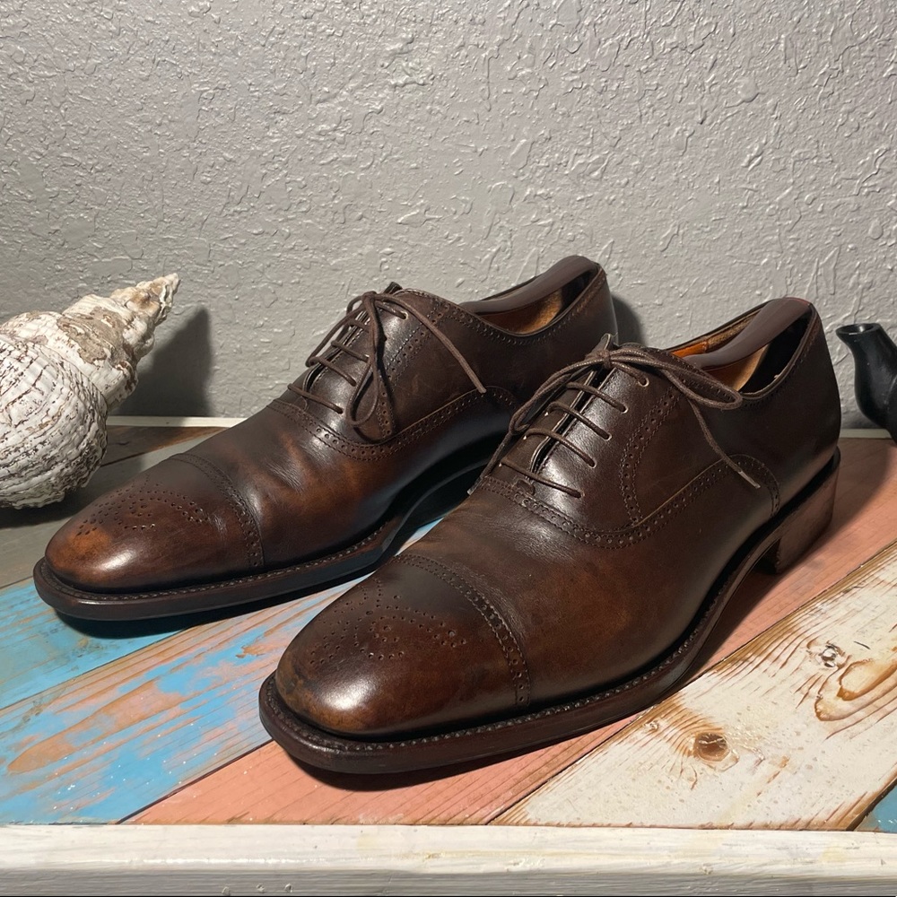 Salvatore Ferragamo TRAMEZZA men’s cap toe dress derby shoes 10.5 brown